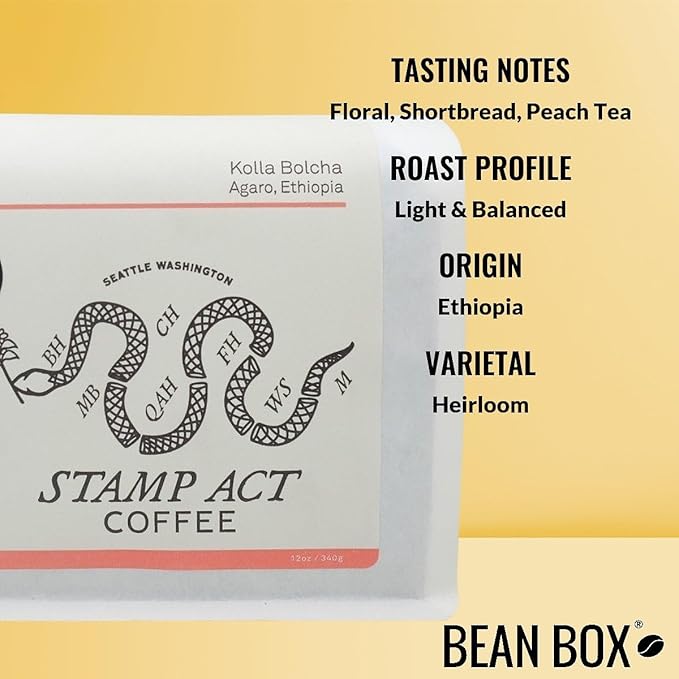 Kolla Bolcha - Agaro Ethiopia - Roasted by Stamp Act - Whole Bean Coffee - 12 Ounce Bag