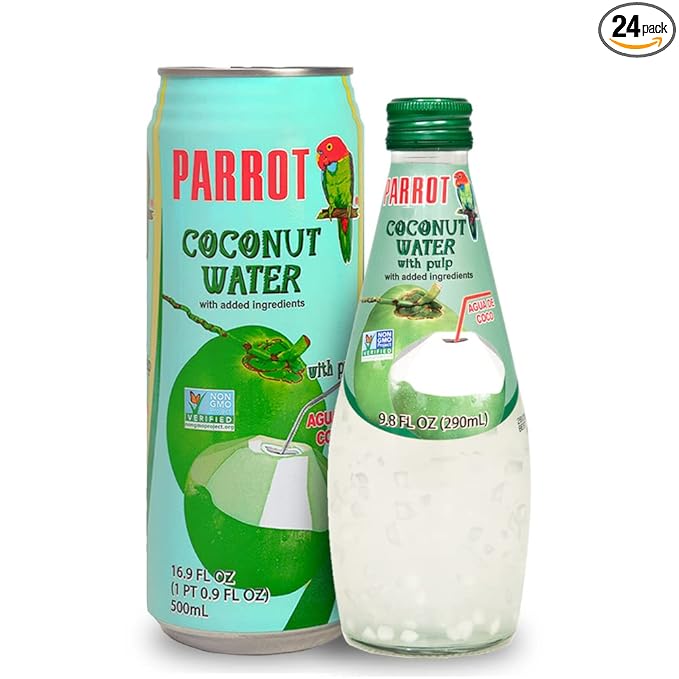 Parrot Brand Coconut Water with Pulp 16.6 fl. oz and 9.8 fl. oz. (Total Pack of 24)