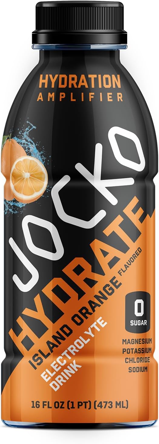 Jocko Fuel Hydrate Electrolyte Drinks - Sports Drink Hydration Amplifier Thirst Quencher - Scientifically Formulated Electrolyte Blend Island Orange Flavor 16 Oz (12 Pack)