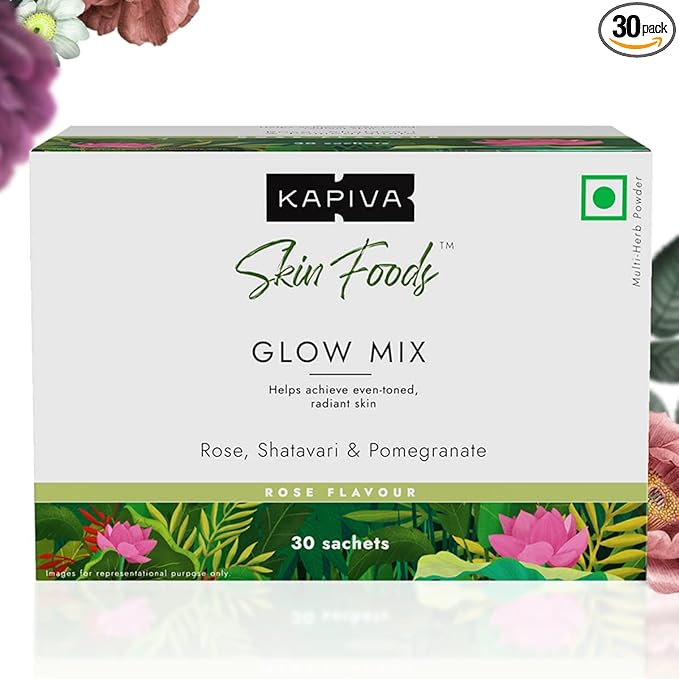 Kapiva Skin Foods Glow Mix | Ayurvedic Skin Supplement Collagen Powder | Skincare for Glowing &amp Healthy Skin (30 Sachets)