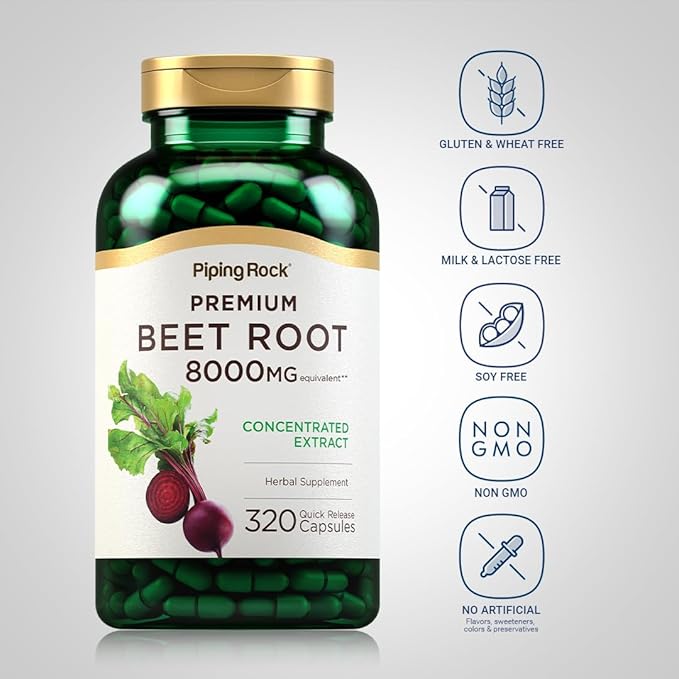 Piping Rock Beet Root Powder Capsules | 320 Pills | Concentrated Extract | Herbal Supplement | Non-GMO Gluten Free