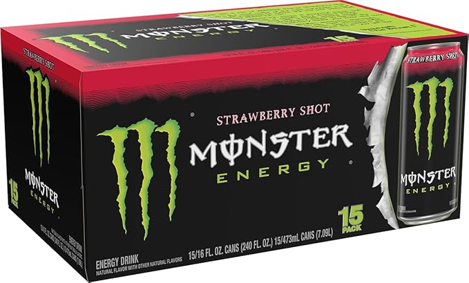 Monster Energy Strawberry Shot Green Original Energy Drink 16 Ounce (Pack of 15)