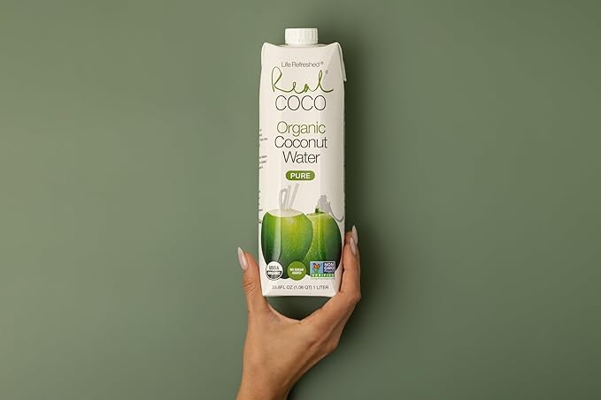 Real Coco Organic Pure Coconut Water (6-Pack 1L) USDA Organic No Added Sugar Plant Based Packed with Electrolytes Vegan