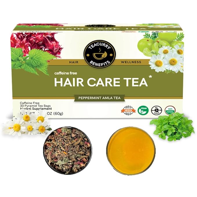 TEACURRY Hair Care Tea (30 Tea Bags) - Helps with Hair Growth Shine Repair &amp Strength