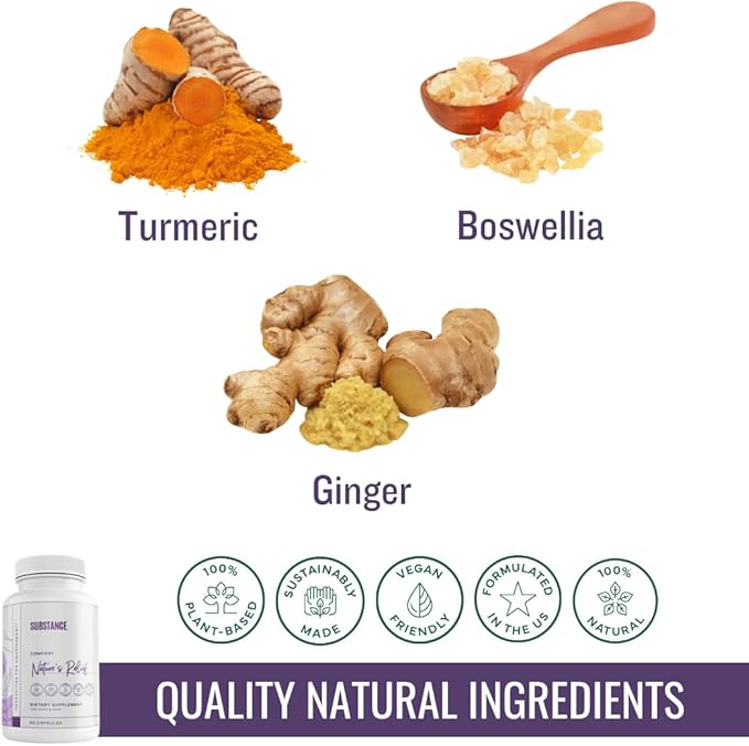 Nature’s Relief | Turmeric Supplement to Improve Body Muscle &amp Joint Aches | Pure Turmeric Curcumin Supplement Organic Boswellia &amp Ginger | Ease Discomfort &amp Increase Mobility | Non-GMO