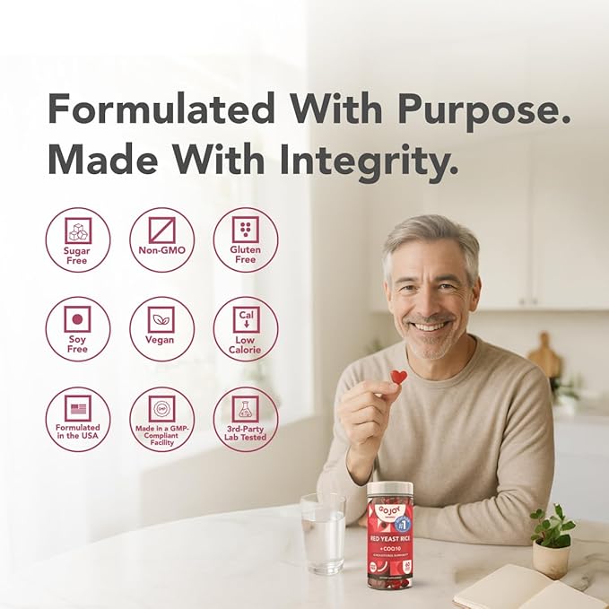 Sugar-Free Red Yeast Rice with CoQ10 Gummies - Cholesterol Supplements with Red Rice Yeast 1000 mg. - Cholesterol Gummies Complex - Vegan Non-GMO Gluten-Free &amp Citrinin-Free Supplement
