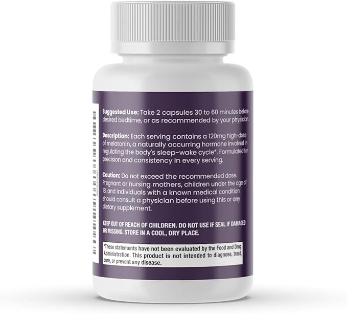 120 mg High Dosage Melatonin Max in Easy-to-Swallow Capsules - 30 Servings (Pack of 2)