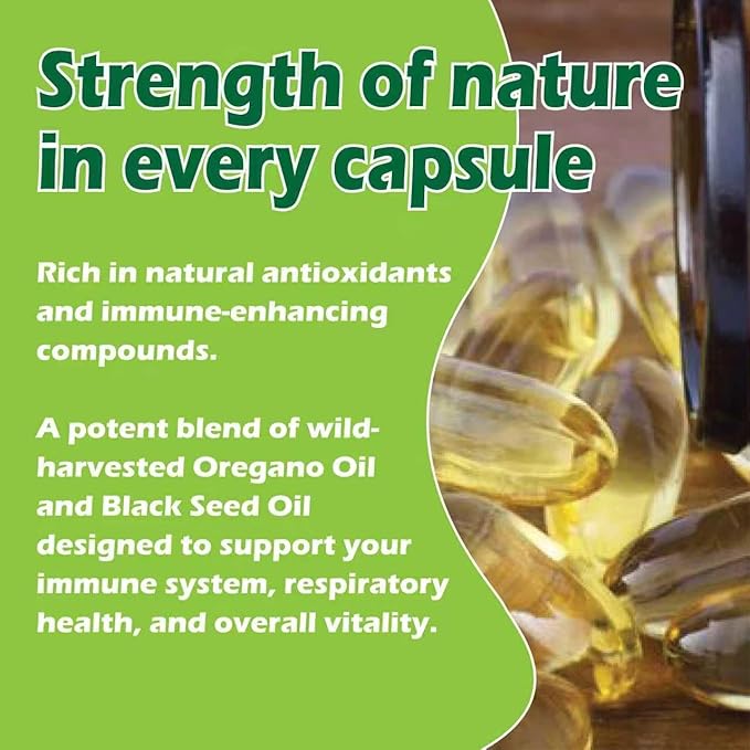 Oil of Oregano with Black Seed Oil - Aceite de Orégano CapsulasNon-GMOGluten FreeAntioxidant &amp Immune Support (1)
