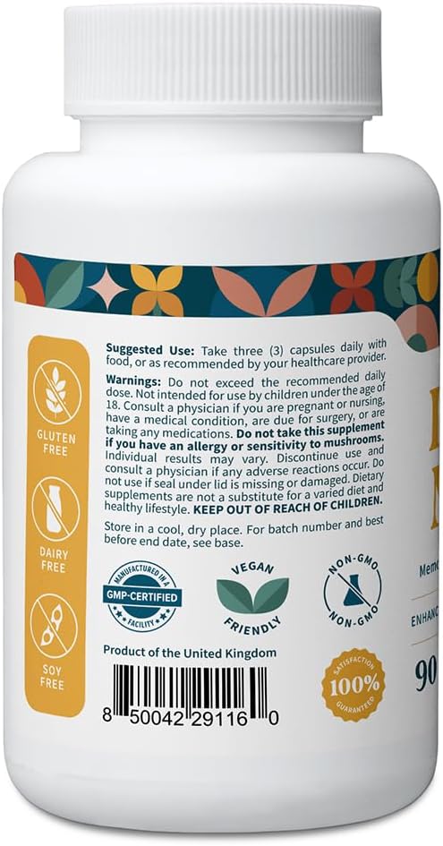 Pattern Wellness Lion’s Mane Mushroom – Supplement Capsules for Cognitive &amp Focus Support – Enhanced Absorption – 90 Vegan Capsules