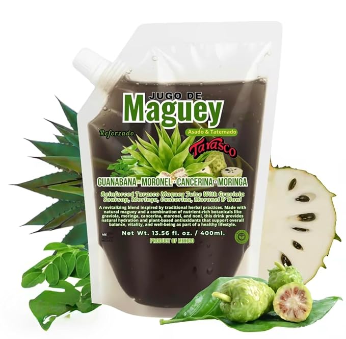400ML Maguey Juice - Jugo De Maguey Reforzado With Guanabana Graviola Soursop Moronel Cancerina Aloe Moringa Michoacano Tarasco Asado (Reinforced) Tarasco