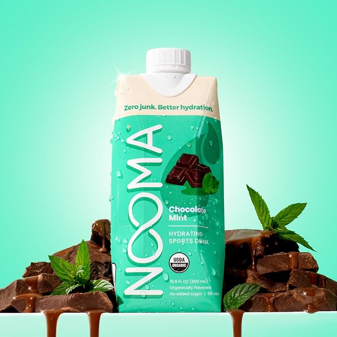 NOOMA Organic Electrolyte Sports Drink | Electrolyte Drink with Organic Coconut Water | Workout Hydration Drink with No Added Sugar | 30 Calories | Pack of 12 Sports Drinks (16.9oz) | Chocolate Mint
