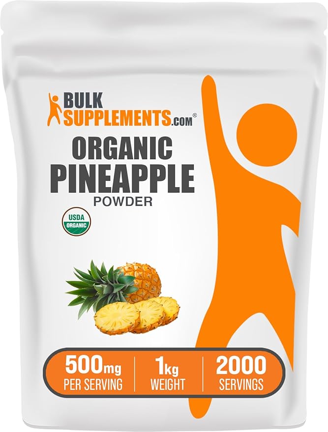 BulkSupplements.com Organic Pineapple Powder - Pineapple Fruit Powder for Flavoring &amp Smoothies - Unsweetened &amp Gluten Free 500mg per Serving 1kg (2.2 lbs) (Pack of 1)