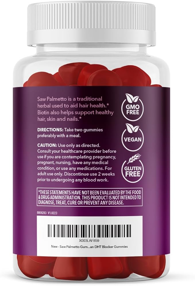 Saw Palmetto for Women with 2500mcg Biotin - DHT Blocker and Hair Skin Nail Health Gummies - 60 Count - Supports Stronger and Fuller Looking Locks and Radiant Skin - Vegan Non-GMO 1 Month Supply