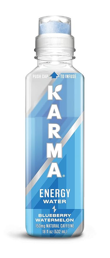 Karma Energy Drink – 12 Pack Blueberry Watermelon Caffeinated Water with Cognizin® Nootropics Vitamins &amp Immune Support Low Calorie