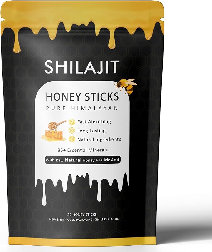 Rone Honey Packets with Himalayan Shilajit Natural Honey Saffron - Energy Boost &amp Immune Support 85+ Trace Minerals 75%+ Fulvic Acid - 20 Sticks (1)