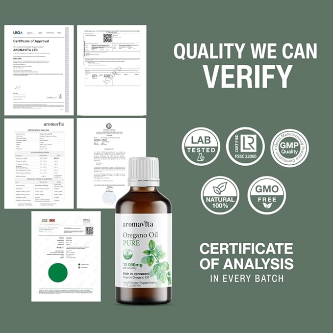 Organic Oil of Oregano-100% Pure Undiluted Greek Oregano Oil with Carvacrol - Over 86%-Immune Support Herbal Supplement - Non-GMO Extra Strength Organic Liquid Drops 1.7 FL.OZ/50ml
