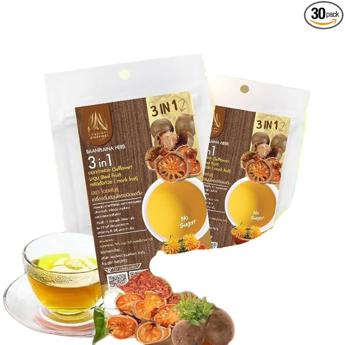 Thai Herbal Tea Bags for Relaxation and Wellness 30 Sachets Hot Tea Blend (Sufflower/Beal/Luo Han Guo)