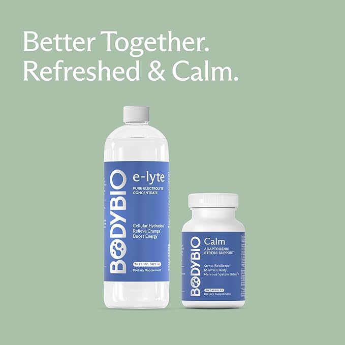 BodyBio Calm - Natural Stress Relief Blend with Rhodiola Glycine &amp Phosphatidylserine - Supports Relaxation Mental Focus &amp Balanced Cortisol - Non - Drowsy Formula