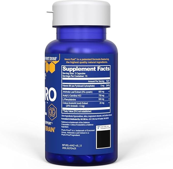 NATURAL STACKS NeuroFuel Nootropic Brain Support Supplement with Artichoke Leaf Extract &amp L-Carnitine Supplement for Focus and Memory* - 45 Focus Pills