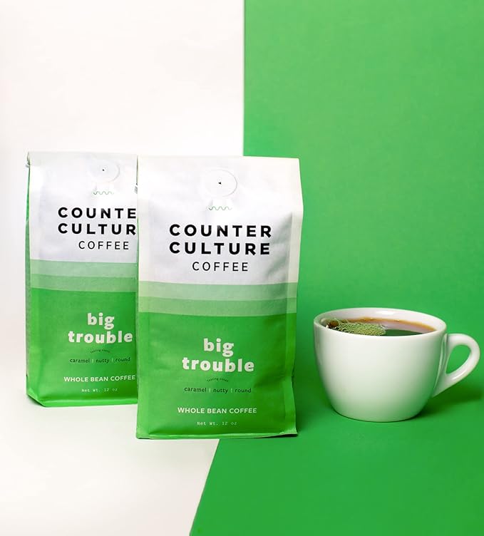 Counter Culture Coffee Big Trouble - Medium Roast Sustainably Sourced Kosher Whole Bean Coffee - Nutty Caramel and Chocolate Flavors - 12oz (2 Bags)
