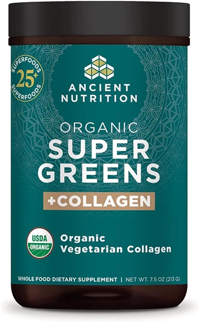 Ancient Nutrition Supergreens Powder Organic Superfood Powder with Collagen Made from Real Fruits Vegetables and Herbs for Digestive and Energy Support 25 Servings 7.5oz