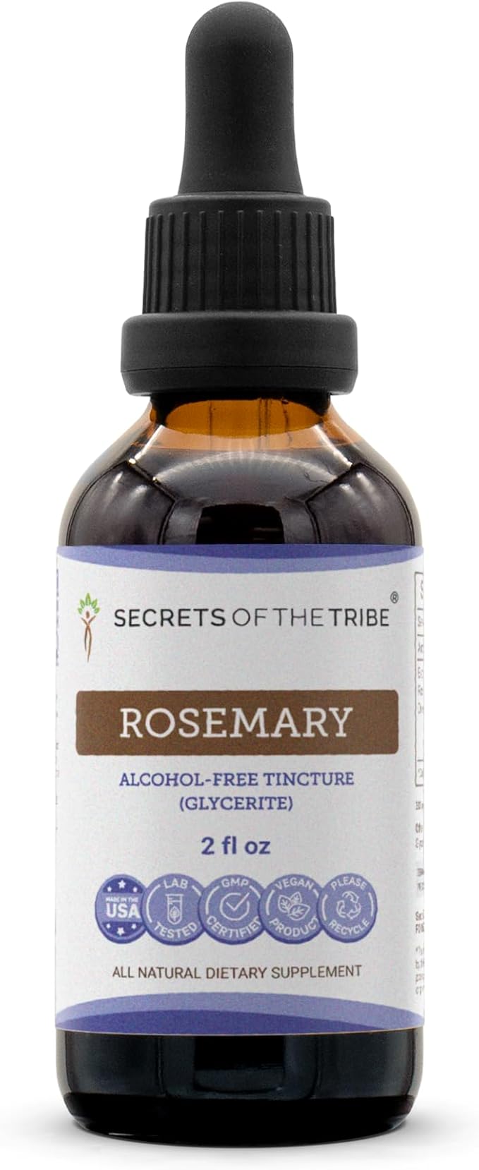 Secrets of the Tribe Rosemary Alcohol-Free Liquid Extract Rosemary (Rosmarinus Officinalis) Dried Leaf Tincture Supplement (2 FL OZ)