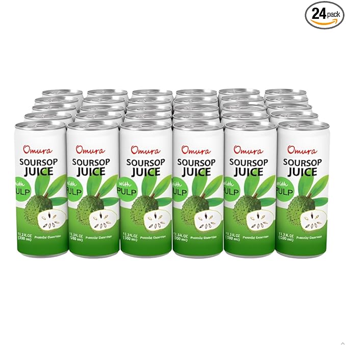 Omura Soursop Juice Drink with Pulp 11.3 Fl Oz (Pack of 24) | Refreshing Tropical Fruit Beverage | Graviola Guanabana Juice