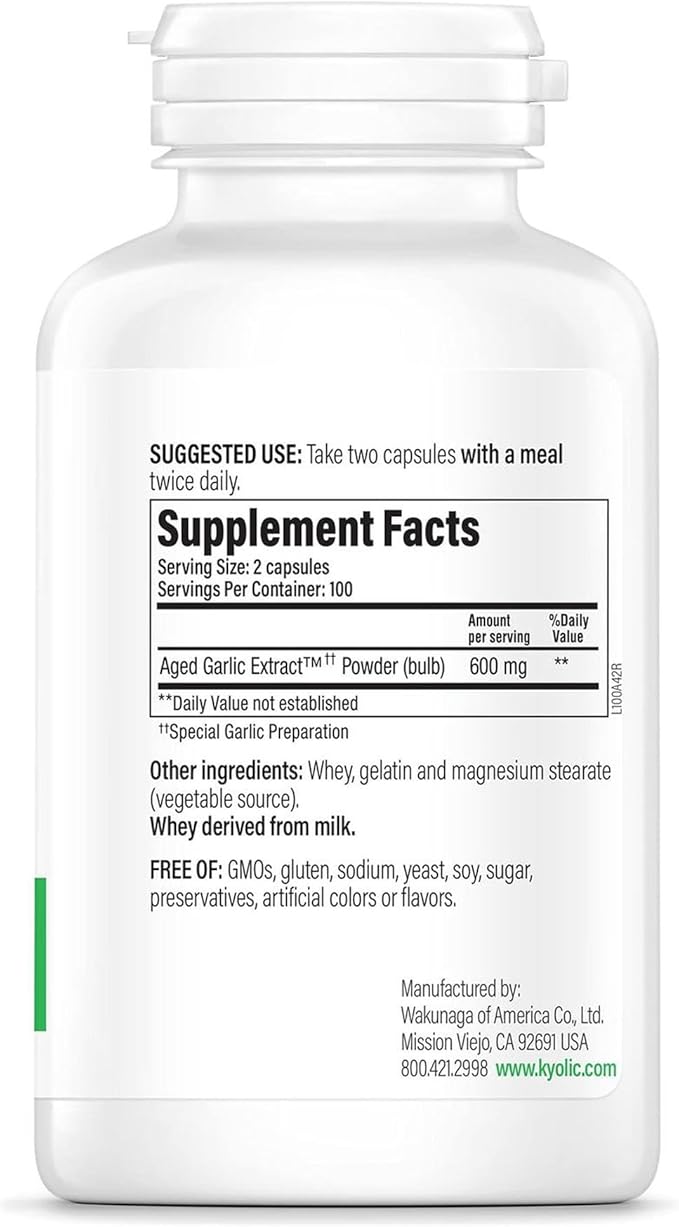 Kyolic Aged Garlic Extract Formula 100 Cardiovascular Health* 200 Capsules.