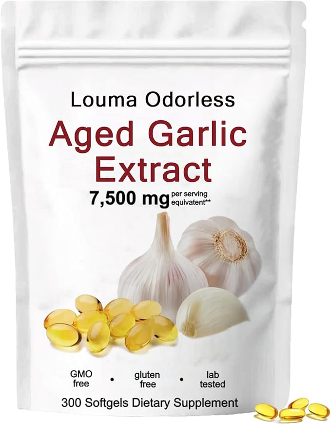 1PCSLouma Odorless Aged Garlic Aged Garlic Extract - 300 Count 7500mg 24 Month Organic Aged Garlic Supplement- Non-GMOVegetarian (1PCS)