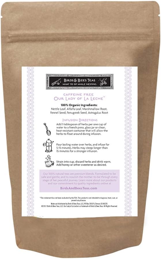 Birds &amp Bees Teas - Organic Lactation Tea - Our Lady of La Leche Breastfeeding Supplement &amp Lactation Supplement to Boost Supply of Mother's Milk with Organic Herbs 40 Servings 6.5 oz