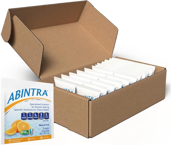 ABINTRA Specialized Wound Healing Nutritional Supplement includes L-Arginine L-Glutamine Whey Protein Vitamins and Minerals Orange Flavor Made in The USA - 30 Packets