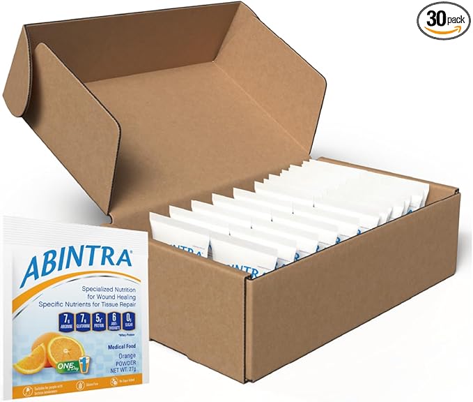 ABINTRA Specialized Wound Healing Nutritional Supplement includes L-Arginine L-Glutamine Whey Protein Vitamins and Minerals Orange Flavor Made in The USA - 30 Packets