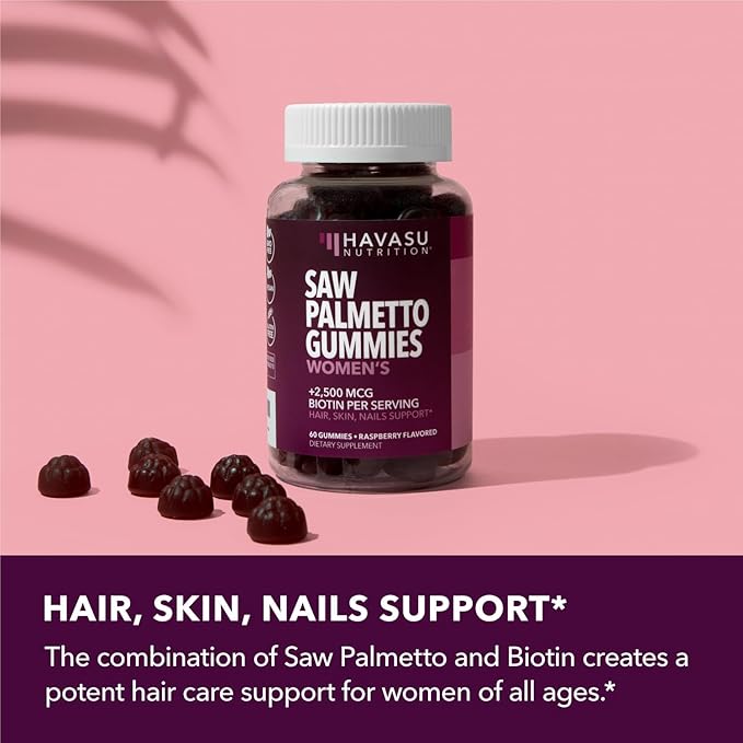 Saw Palmetto for Women with 2500mcg Biotin - DHT Blocker and Hair Skin Nail Health Gummies - 120 Count - Supports Stronger and Fuller Looking Locks and Radiant Skin - Vegan Non-GMO 2 Month Supply