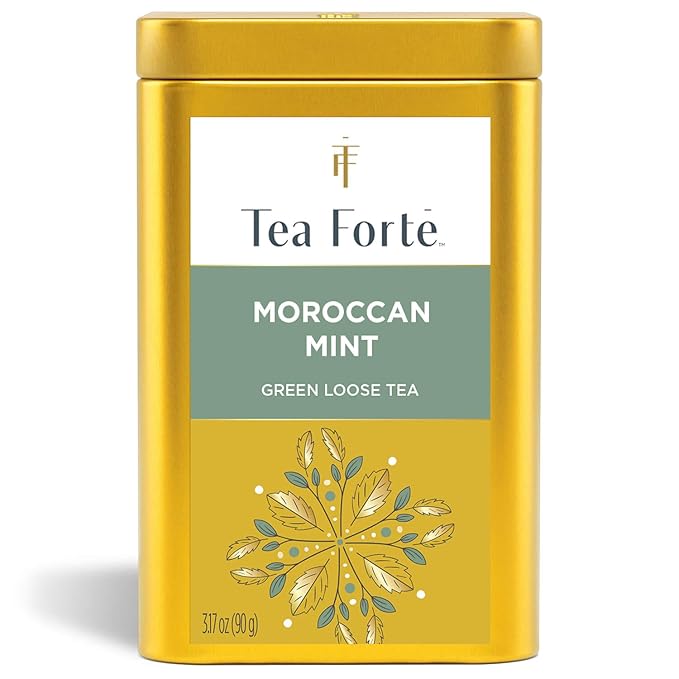 Tea Forte Moroccan Mint Premium Loose Leaf Caffeinated Green Tea Blend Canister Makes 35-50 Servings