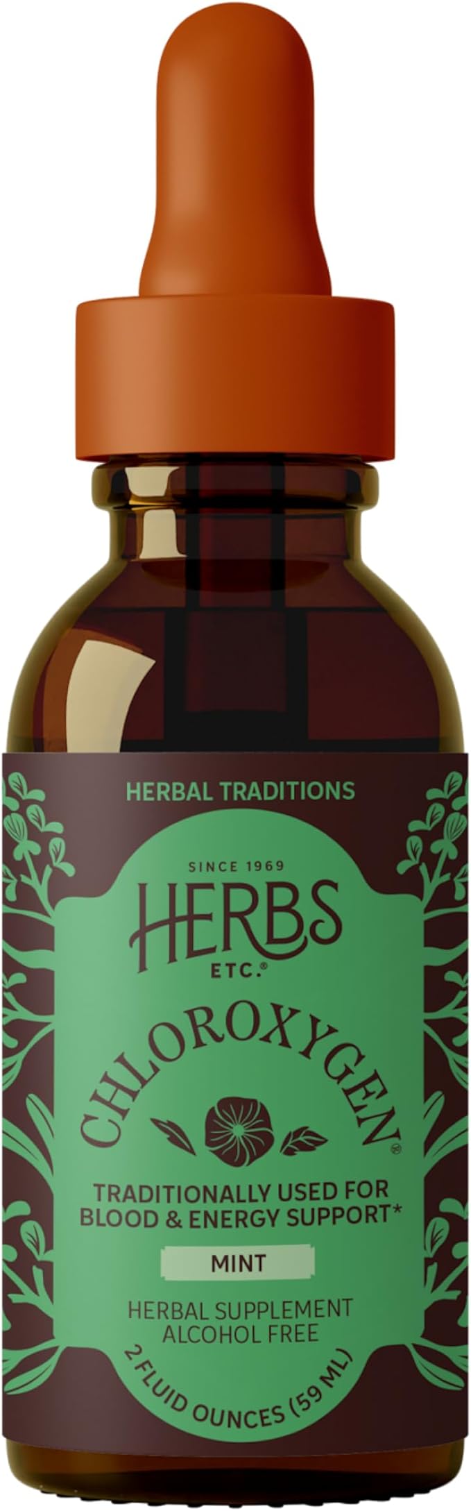Herbs Etc. ChlorOxygen Chlorophyll Concentrate - Highly-Concentrated Energy Support - Aids Healthy Blood Circulation - Natural Vitality Support - Alcohol-Free - Mint 2 fl oz (About 132 Servings)