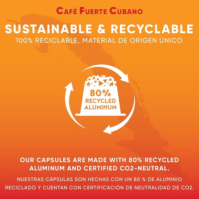 Café Fuerte Cubano Aluminum Espresso Capsules Compatible with Nespresso Original Machines Dark Roast Intensity 13 High Caffeine Recyclable Coffee Pods Roasted and Packaged in USA (80 Count)