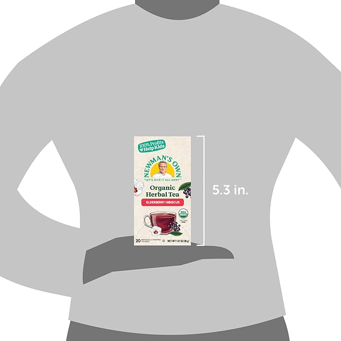 Newman's Own Organic Elderberry Hibiscus Tea Containing Healthy Antioxidants with 20 Individually Wrapped Tea Bags Per Box (Pack of 6) USDA Certified Caffeine Free Brew Hot/Cold