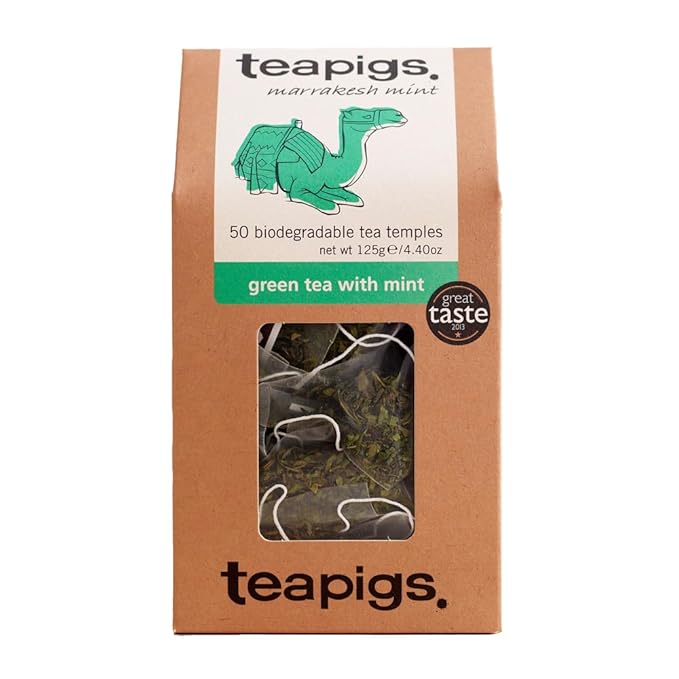 Teapigs Green Tea With Mint Tea Bags Made With Whole Leaves caffeine-free natural ingredients (1 Pack of 50 Teabags)