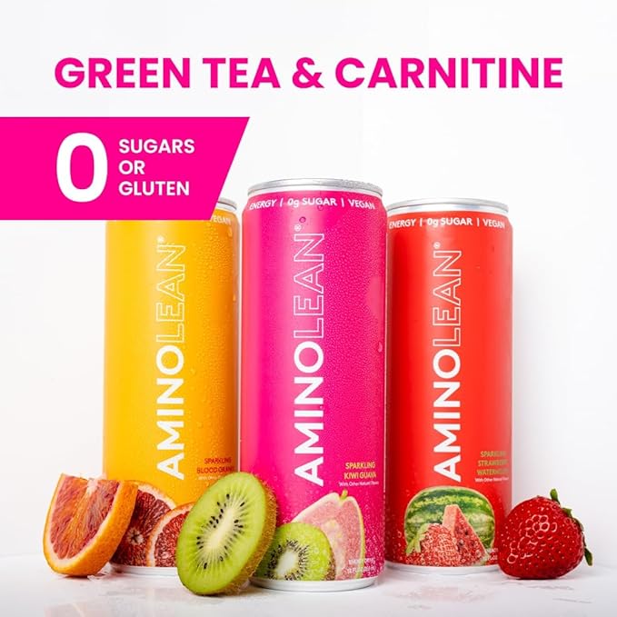 RSP NUTRITION AminoLean Energy Drink – Sugar Free Amino Energy with Natural Caffeine and Vegan Amino Acids for No Jitters Tingles or Crash Strawberry Watermelon (Pack of 12)
