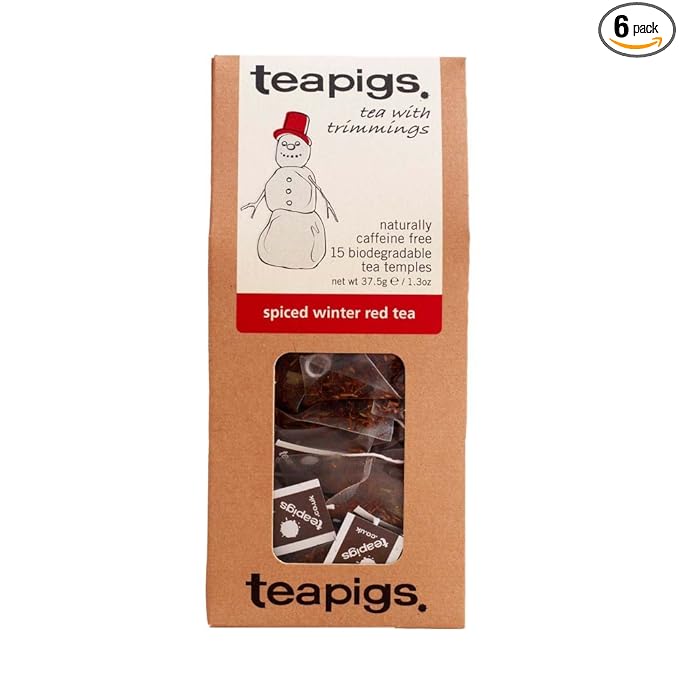 Teapigs Spiced Winter Red Tea Made With Whole Tea Leaves Natural Ingredients Non-GMO Caffeine-Free Festive Rooibos – 15 Count (Pack of 6) 1.3 oz