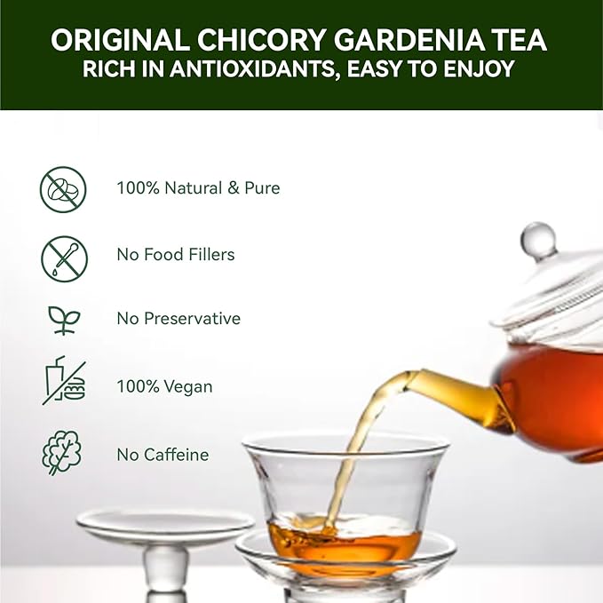 Kreain Nature Chicory And Gardenia Tea Natural Sugar Free Blend with Honeysuckle Licorice and Tangerine Peel Liver and Kidney Detox Vegan &amp Caffeine Free 12 Teabags 2 Pack