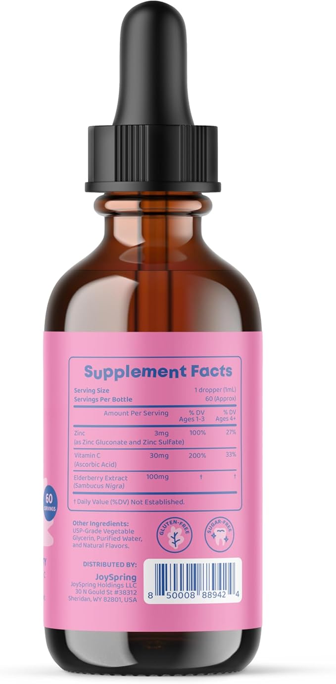JoySpring Zinc with Vitamin C Supplements for Kids Immune Boost for a Supported Immune System and Melatonin Drops for Kids Sleep Support