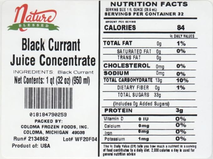 Nature Blessed 100% Pure Black Currant Concentrate - 1 Quart (1/32 fl oz bottle) Applications: Home Wine Making Brewing Distilling Smoothies Jelly