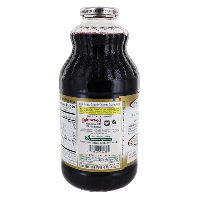 Lakewood Organic Pure Concord Grape Juice 32 Ounce - 12 per case.