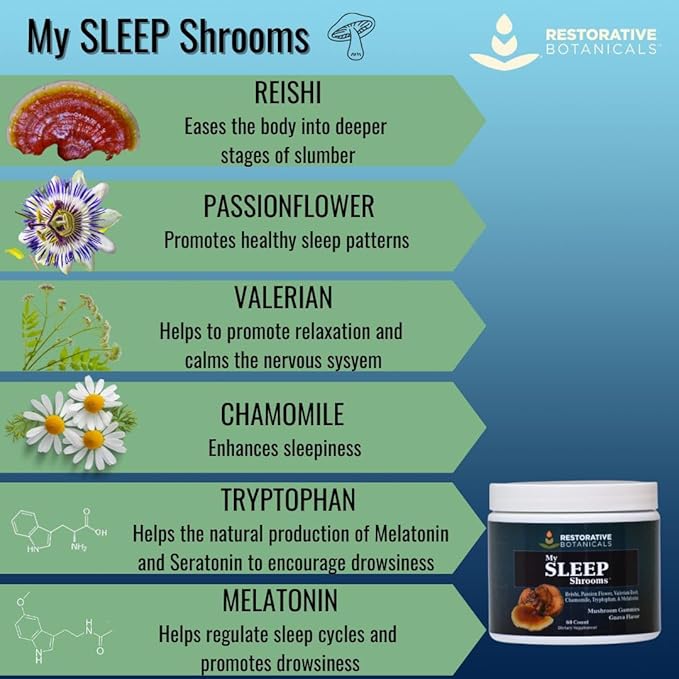 My Sleep Shrooms Reishi Passionflower Valerian Chamomile Tryptophan Melatonin Vegan