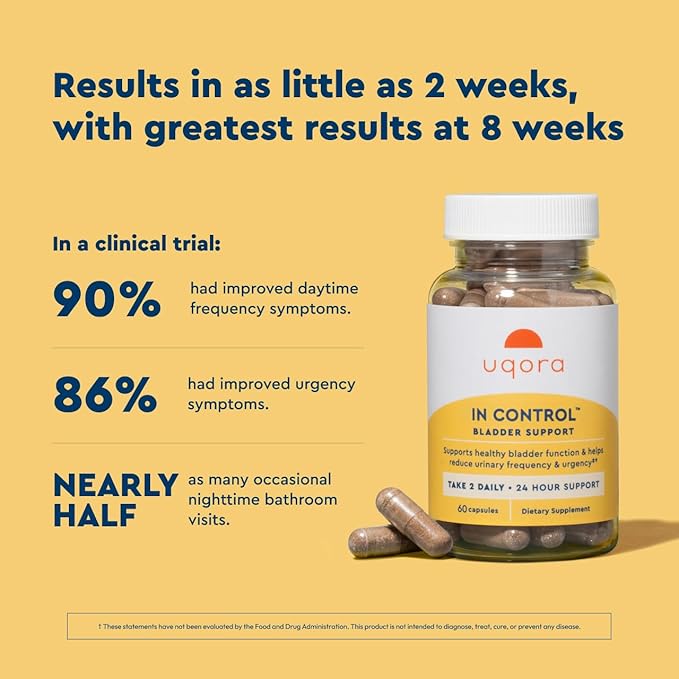 Uqora in Control Bladder Support - Daily Bladder Care &amp Support for Urinary Comfort - Made with botanicals Like Horsetail &amp Spicebush - Gluten-Free &amp Vegetarian - 120 Capsules (2 Pack)