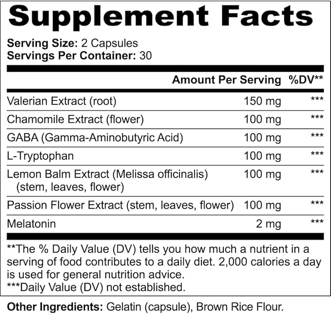 Sleep Formula - Natural Sleep Aid Supplement with Valerian Chamomile GABA &amp Melatonin - Promotes Relaxation &amp Restful Sleep - 60 Capsules USA-Made