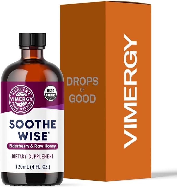 Vimergy Soothe Wise* - USDA Certified Organic – Fast-Absorbing Immune Support with Elderberry and Raw Organic Honey – Coats and soothes Respiratory tissues – Vegan Paleo-Friendly Gluten-Free