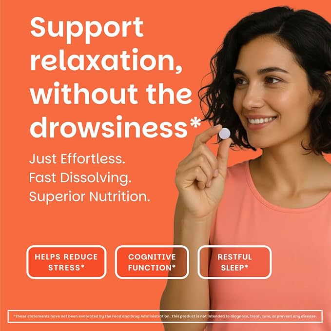 EZ Melts L-Theanine 200 mg - Stress &amp Relaxation Support Supplement - No Artificial Flavors - No Drowsiness - Non-GMO &amp Vegan - Sweet Cherry - 120 Dissolvable Tablets (60 Servings)