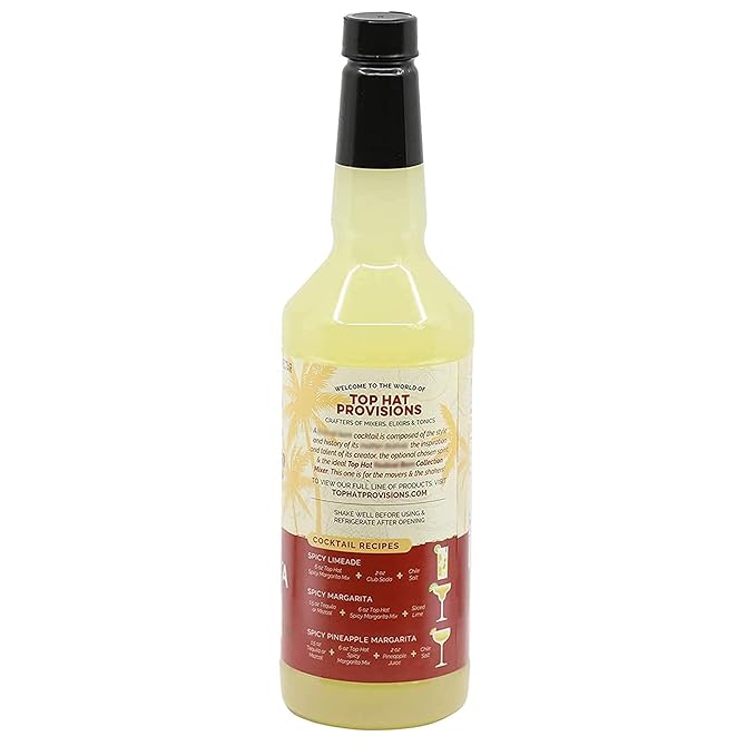 Top Hat Spicy Margarita Drink Mix - Handcrafted with 3 Chiles Pineapple Organic Agave Nectar &amp Organic Lime Juice - Low Calorie - 2 Pack of 32oz Bottles